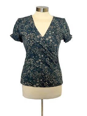 Ralph Lauren LRL Lauren Jeans Co Floral Faux Wrap Blue Blouse Top Small NWOT